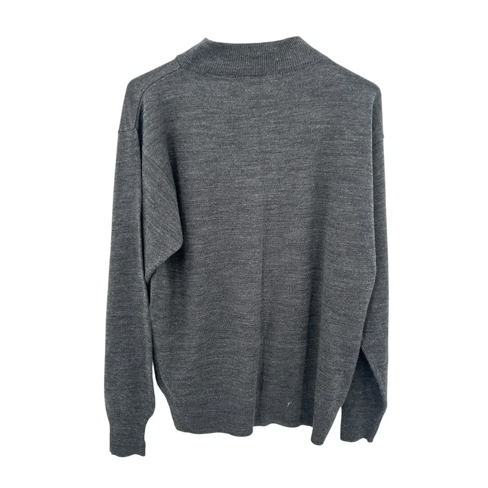 Preppy Mock Neck Knit Sweater Large Gray Dark‎ Academia Minimalist Vintage
